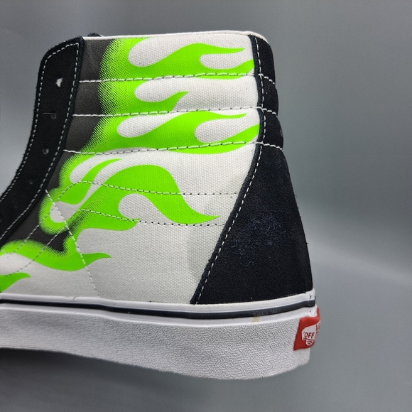 New* Vans Sk8 Hi Top Neon Green Flame Black Suede and True White Men's Size 11 - Picture 10 of 10